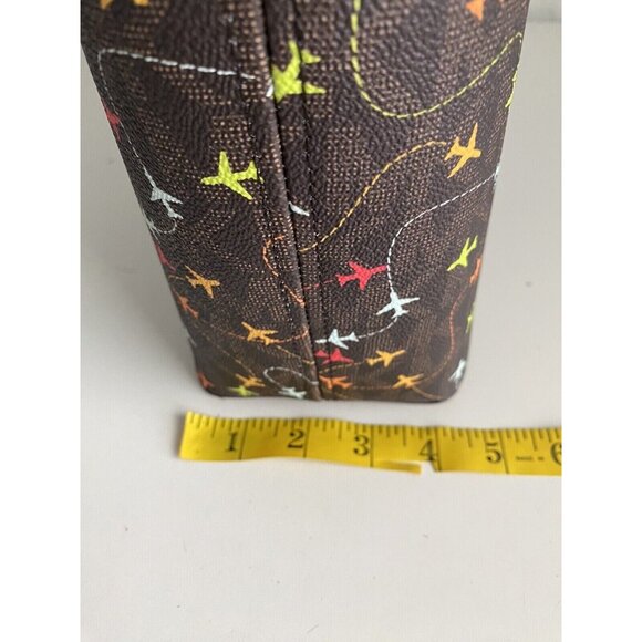 Michael Kors Jet Set Brown MultiColor Airplane Print Carryall Tote Purse Bag NEW - Picture 9 of 13